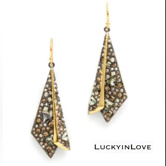 ALEXIS BITTAR• NEW Gold Black Layered Origami Spiked Shard Crystal Drop Earrings - Picture 2 of 14